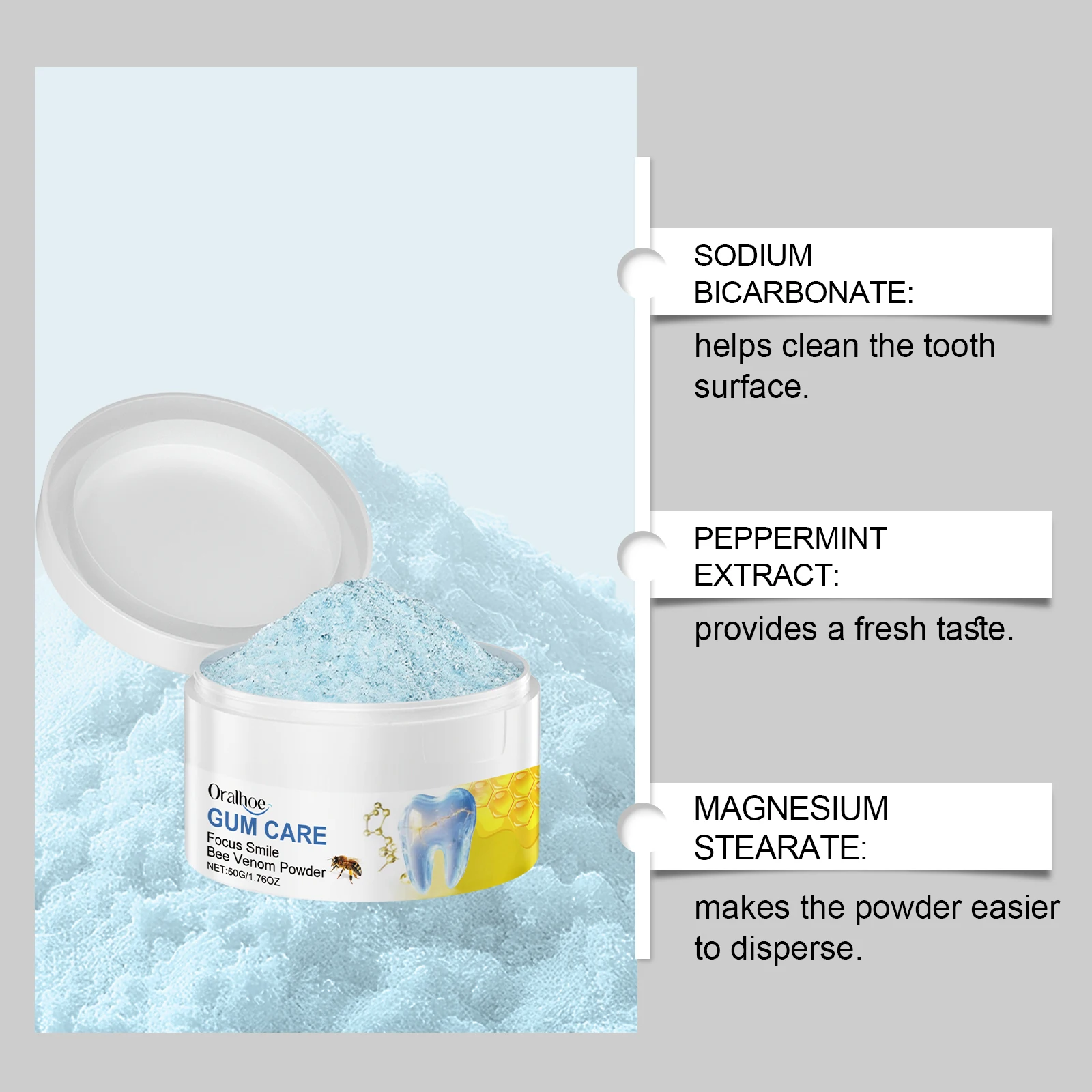ORALHOE 50g Bee Venom Powder R - đánh giá và giá Teeth Whitening Powder