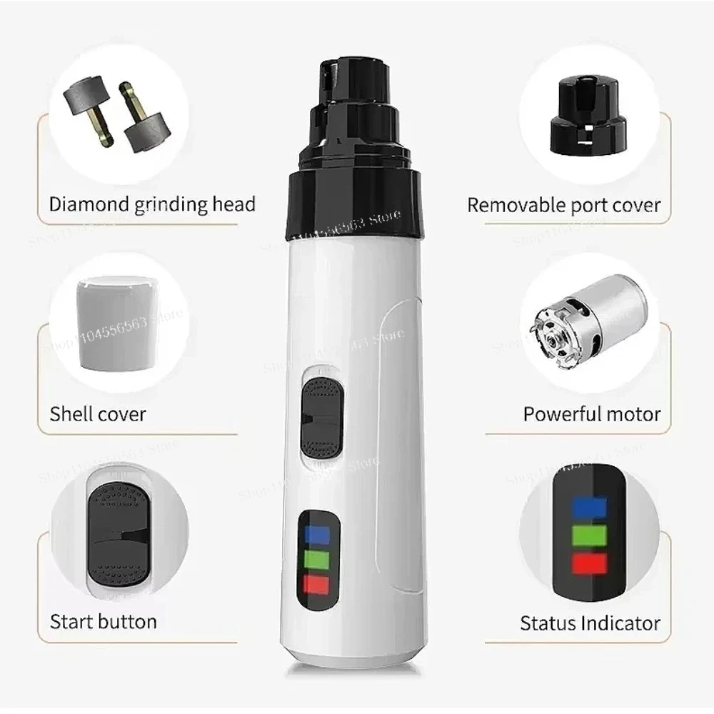 Low Noise Electric Pet Nail Grinder Trimmer for Cats and Dogs, Portable Polishing Tool with 8Hr Battery Life
