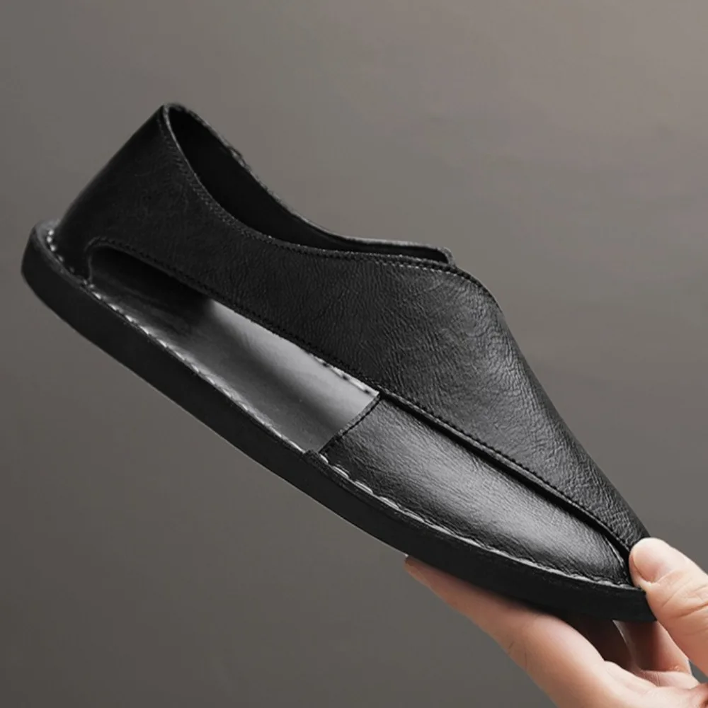 Leather Sandals Men's Summer Breathable Cowhide Sandals Comfortable Driving Shoes Men's Summer Leather Shoes Large Size 46 47 48