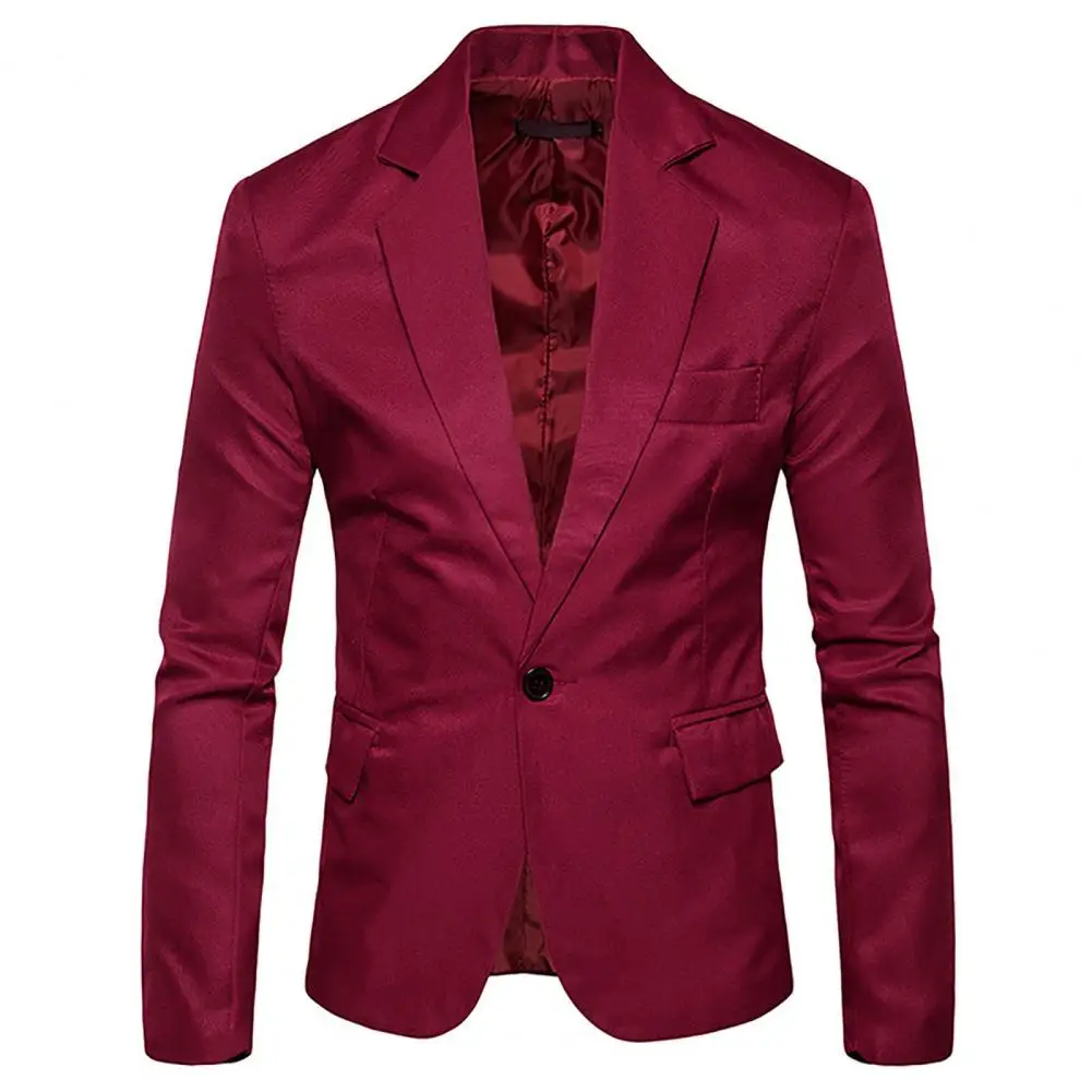 2024 Men Blazer Solid Color Single Button Slim Fit Turndown Collar Pockets Suit Coat Autumn Winter Sexy One Button Suit Jacket