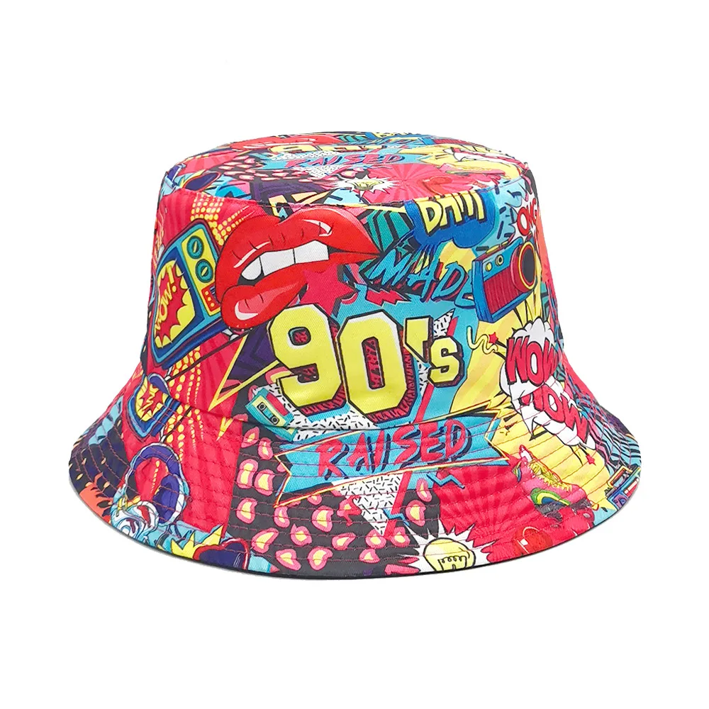 Back To The 90'S Retro Hiphop Panama for Women Men Summer Sun Production Fisherman Hats Unisex Sunscreen Reversible Bucket Hat