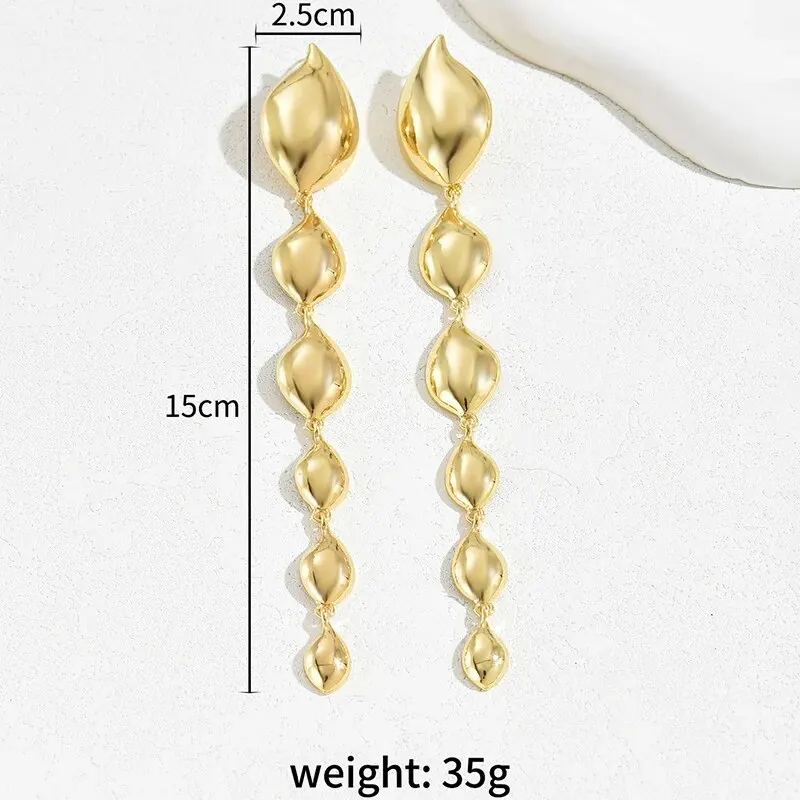 Gold Color Geometric Long Tassel Drop Earring For Women Vintage Silver Color Option Statement Earrings Party Evening Jewelry