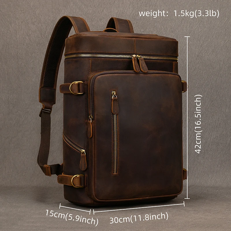 Imagem -06 - Mochila de Couro Genuíno para Homens Grande Capacidade Bolsa de Viagem Vintage Couro Cavalo Louco Bolsa para Laptop Mochilas Escolares Masculinas 14