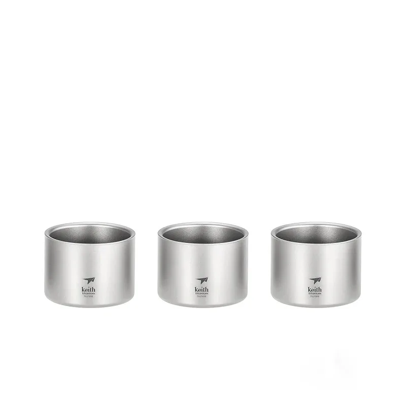 

keith 3Pcs Titanium Tea Cup Set 50ml Double Wall Insulated Camping Cup Ultralight & Anti-scalding for Outdoor Travel Hiking