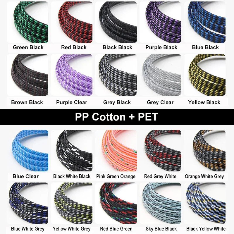 1/3/5/10M Braid Sleeve PP Cotton PET Yarn 4 8 12mm Soft Wire Wrap Insulated Cable Protection Harness Cable Sleeving Sheath