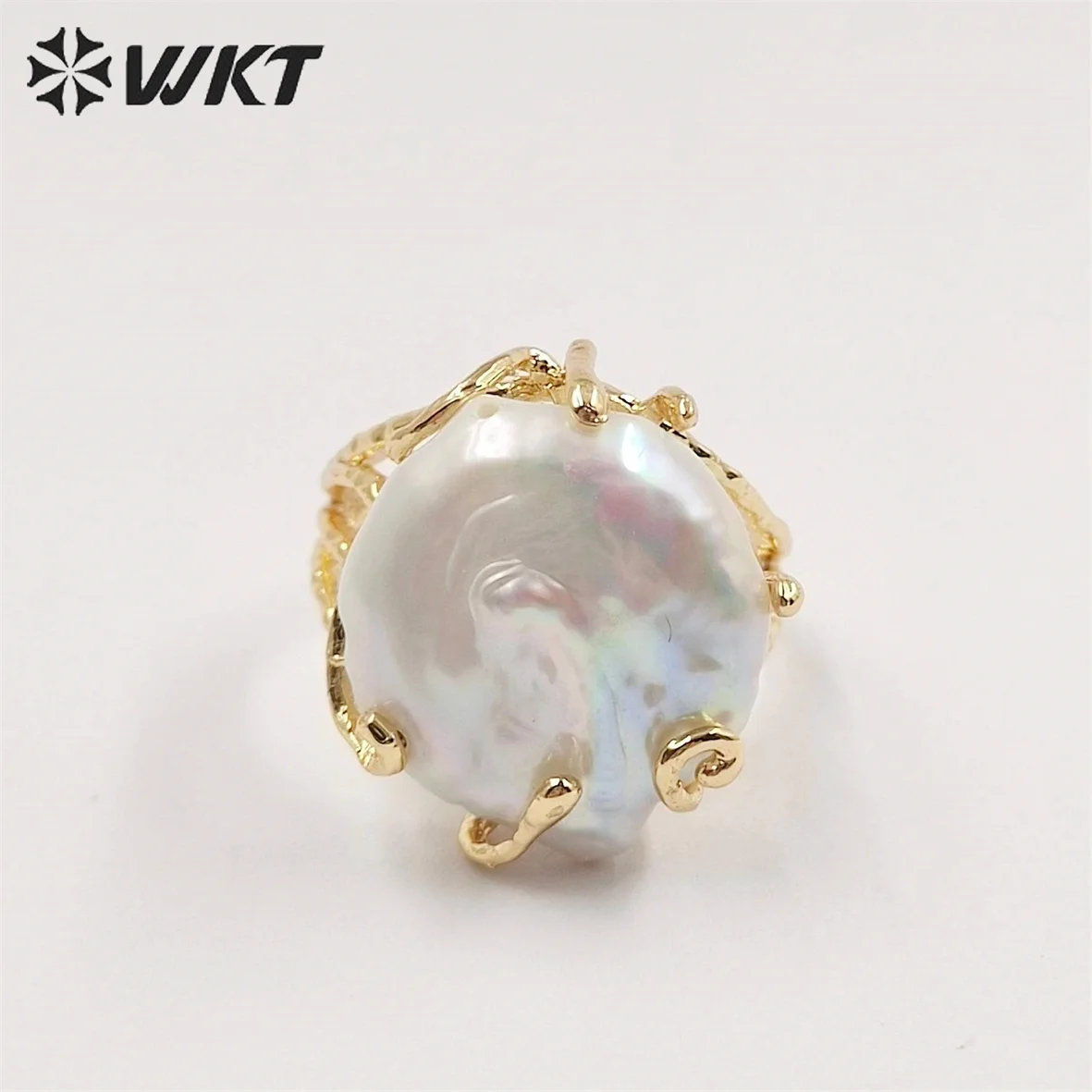 WT-MPR051 Romantic Style Women Freshwater Pearl Ring With 18K Real Gold Plated Delicate Irregular Setting Jewelry Finding