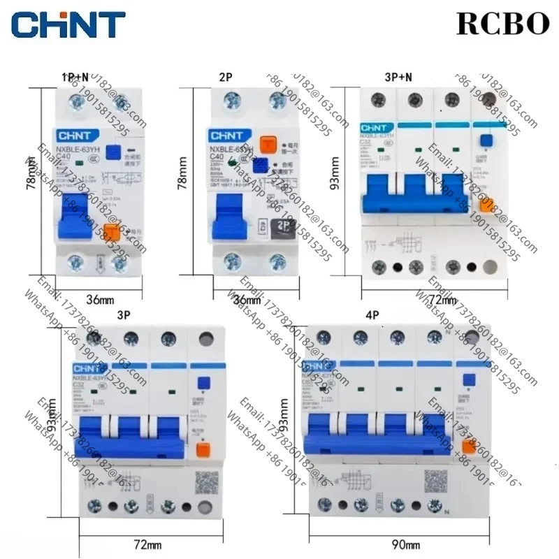 

CHINT NXBLE-63YH 1P+N 2P 3P 3P+N 4P 30MA Small Size RCBO Residual Current Circuit Breaker With Overload Protection 16A 25A 63A