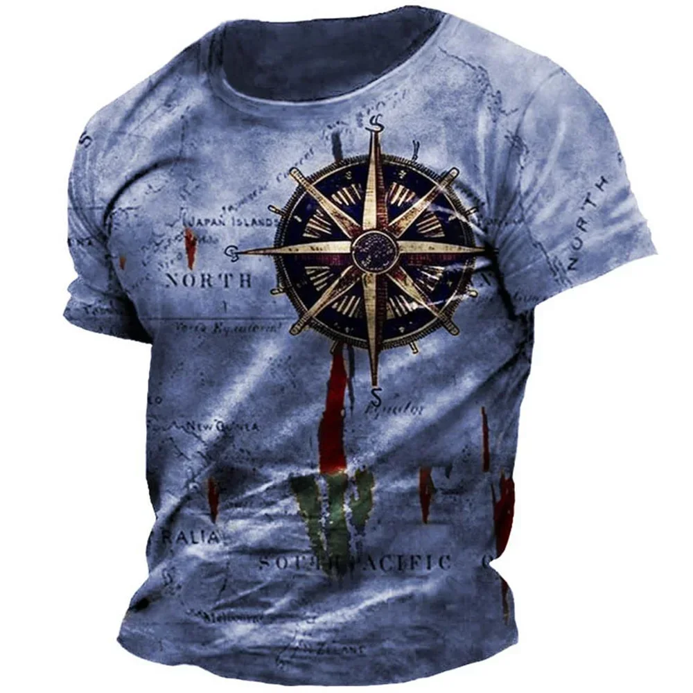 

Men Vintage Nautical Map Compass 3D Print T-Shirt Summer Daily Loose Short Sleeve Male Tops Casual Haikyuu T-shirt for Men