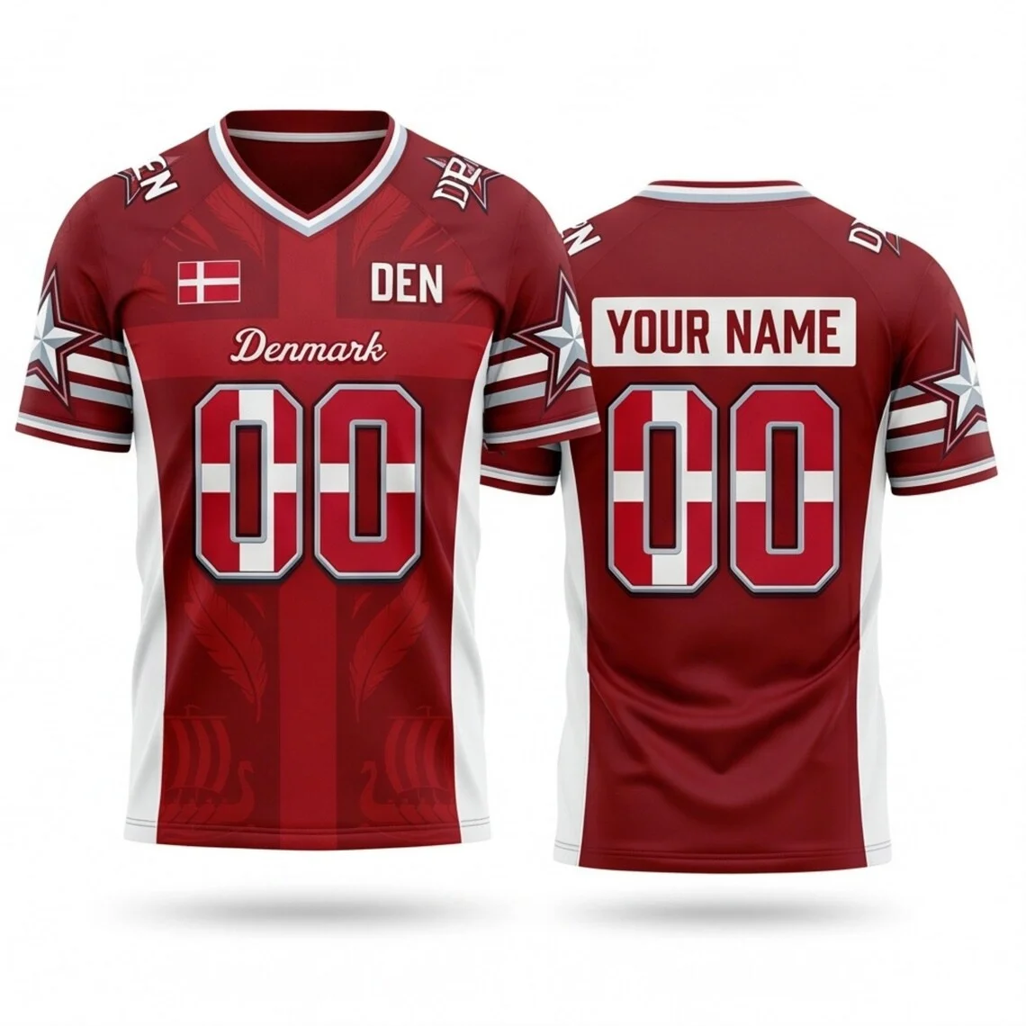 Denmark V Neck Jersey S to 6XL Personalized Name Number Soccer Fan Shirt Game Day Sports