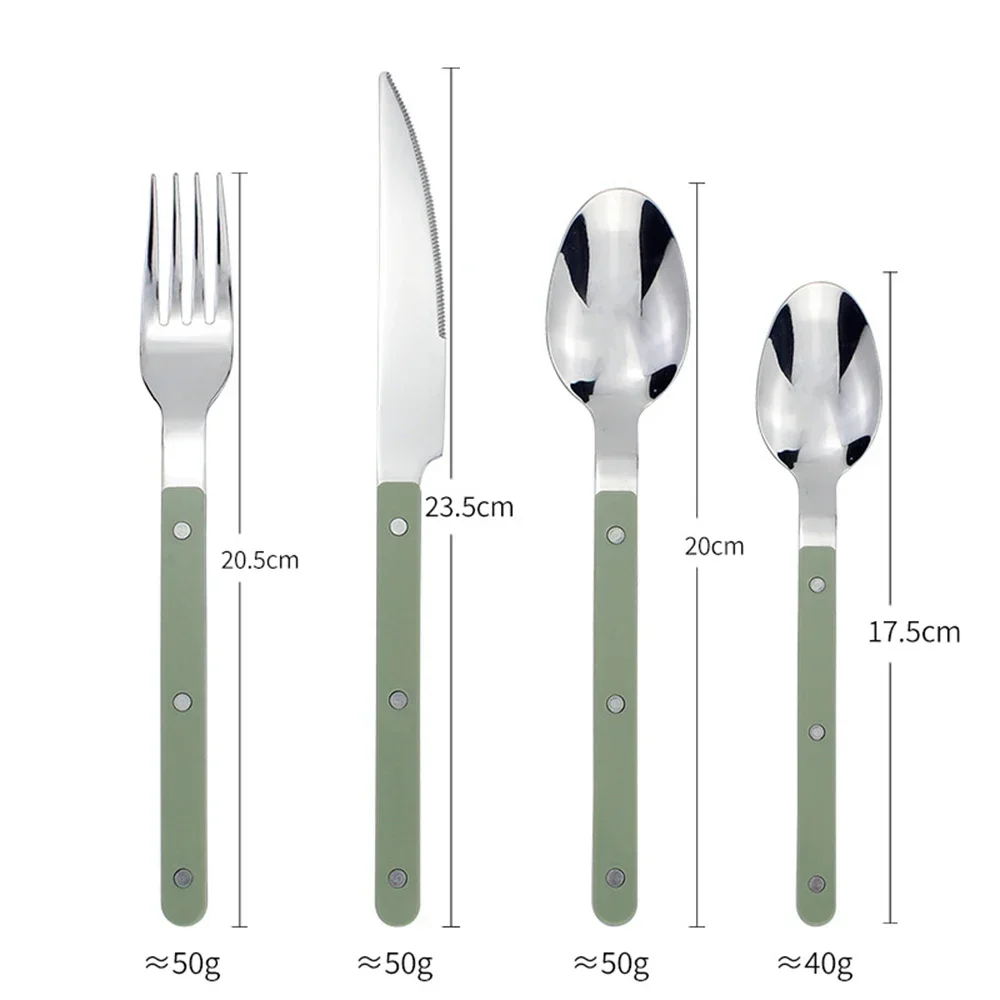 New Design ABS Handle Rivets Decoration Dinnerware 4 In 1 Set Stainless Steel Mirror Polish Handy Cutlery Utensils For Kitchen