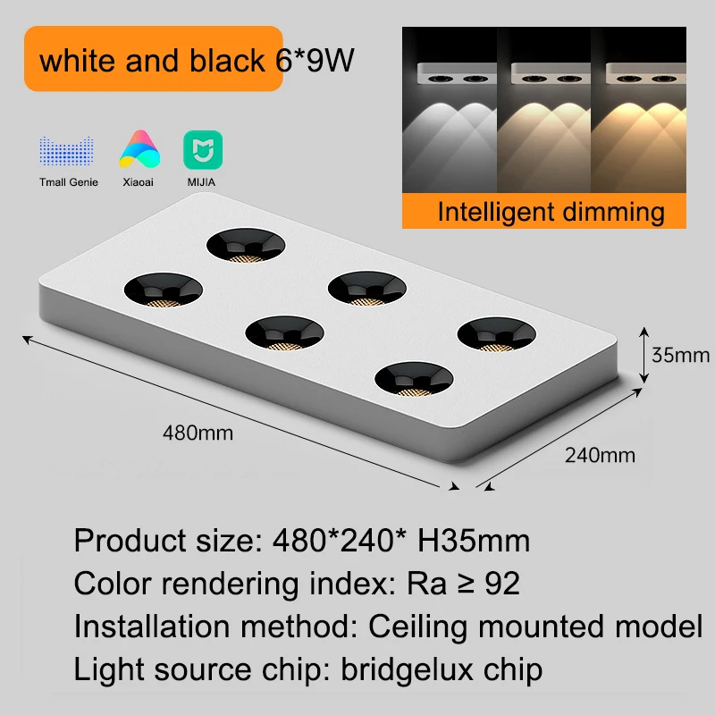 

Spot Led Light Indoor Led Smart Home Point Lamp 6 head 54W 48*24*3.5CM Ultra-Thin Surface Mounted Spotlight Ceiling AC110-220V