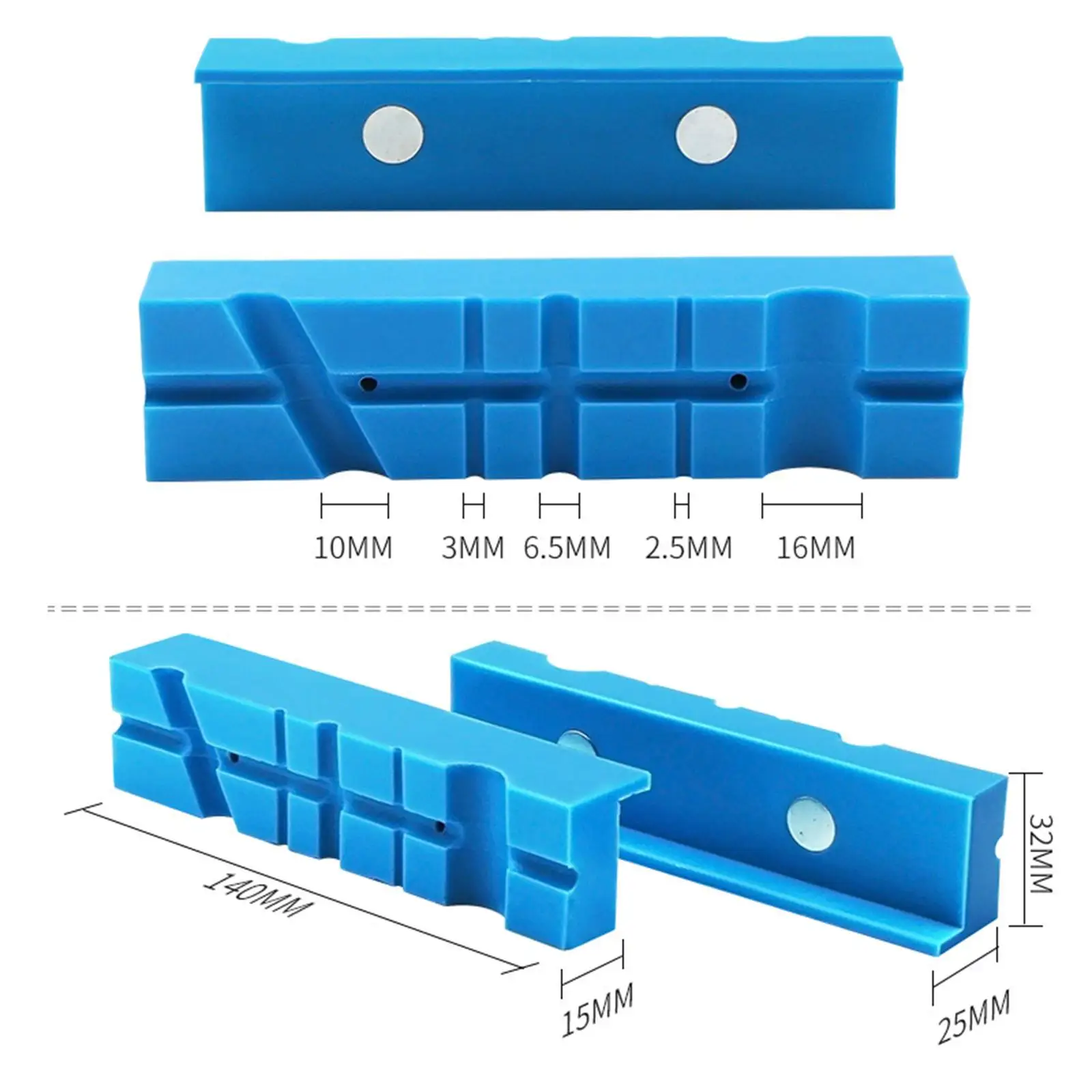 Vise Jaw Pads Magnetic Non Marring TPU Rubber Covers Bench Vise Soft Jaws Multi Groove Grip for Template for Wood Carpentry