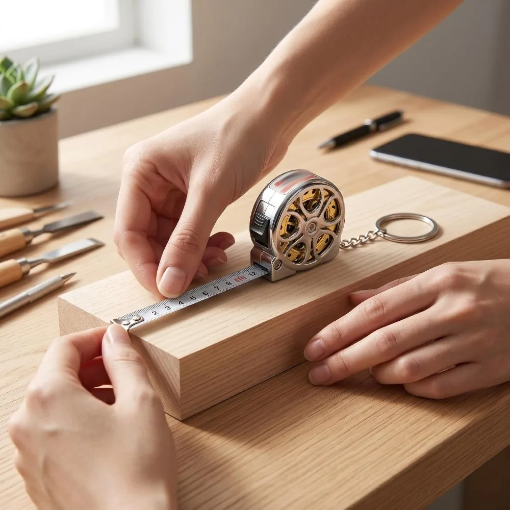 Stainless Steel Keychain Tape Measure Rustproof 2M Length Retractable Tape Measure Hollow Design Self-Locking