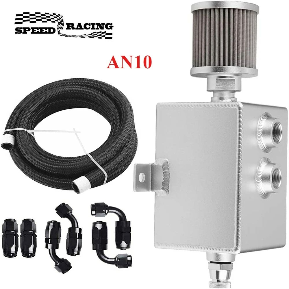 

NEW 2L Oil Catch Can Reservoir Tank Breather Filter Baffled+10AN Fuel Line Kits Universal