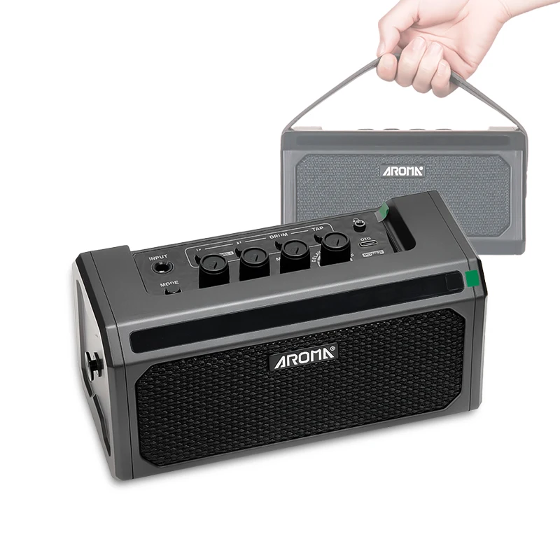 AROMA Guitar Amplifier TG-08 10W with Clean, Delay, Overdrive, Distortion, Metal, 5 Hours Battery Life, Carrying Strap included