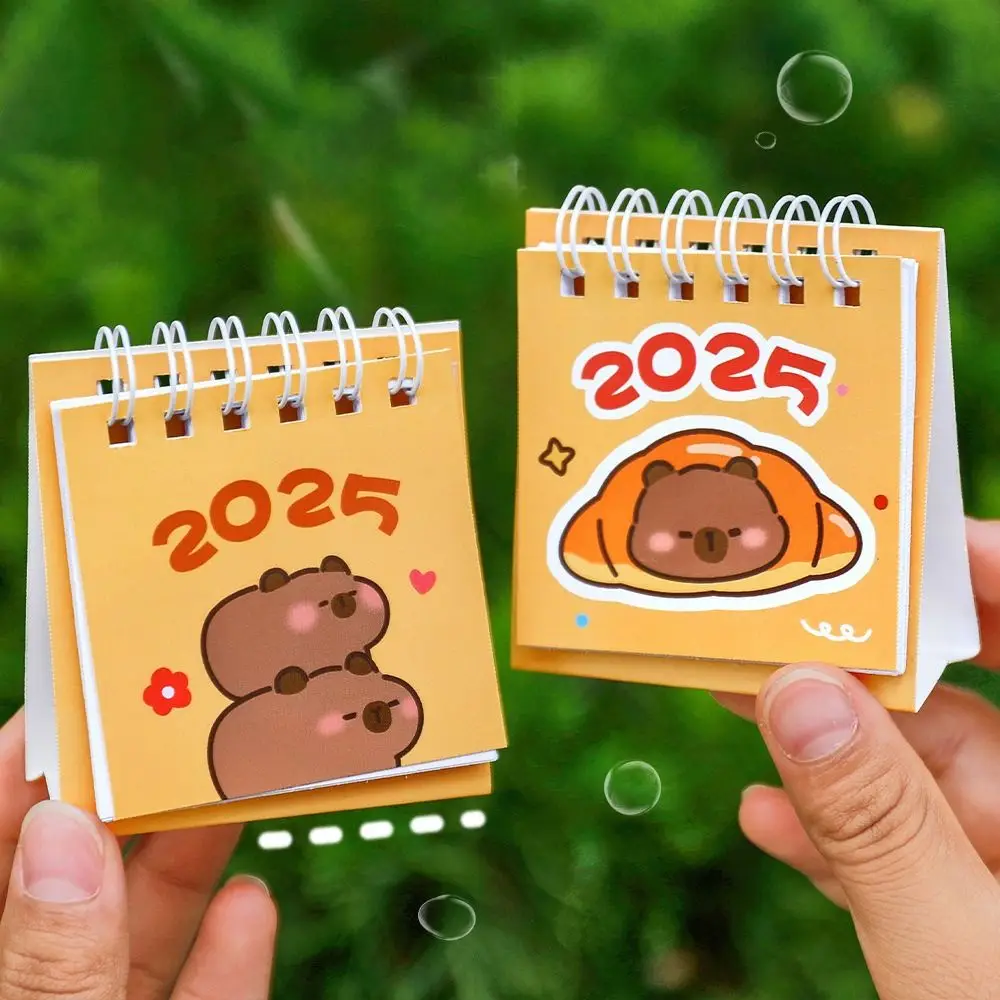 Cute Cartoon Capybara 2025 Calendar Mini Standing Desktop Calendar Monthly Plan To Do List Memo Pad Office School Supplies