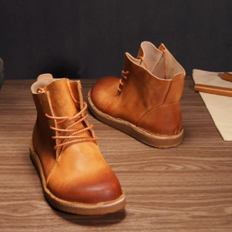 British Style Washed Desert Boots Men's Vegetable Tanned Cowhide Anti Odor Retro Genuine Leather Soft Rubber Sole Western Boots