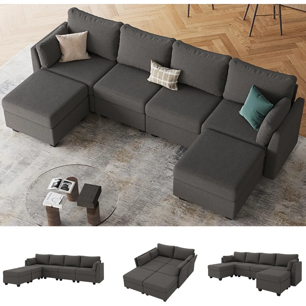 

114.17" Modular Sectional Sofa, 6 Seat Modular Couch with Storage, Memory Foam, Convertible Sectional Couches for Living Room, U