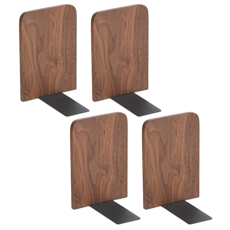 Walnut Wood Book Ends Heavy Duty Bookends For Shelves Sturdy Non-Skid Book Stand For Books Cds - 6.69 X 4.72 X 3.94 In