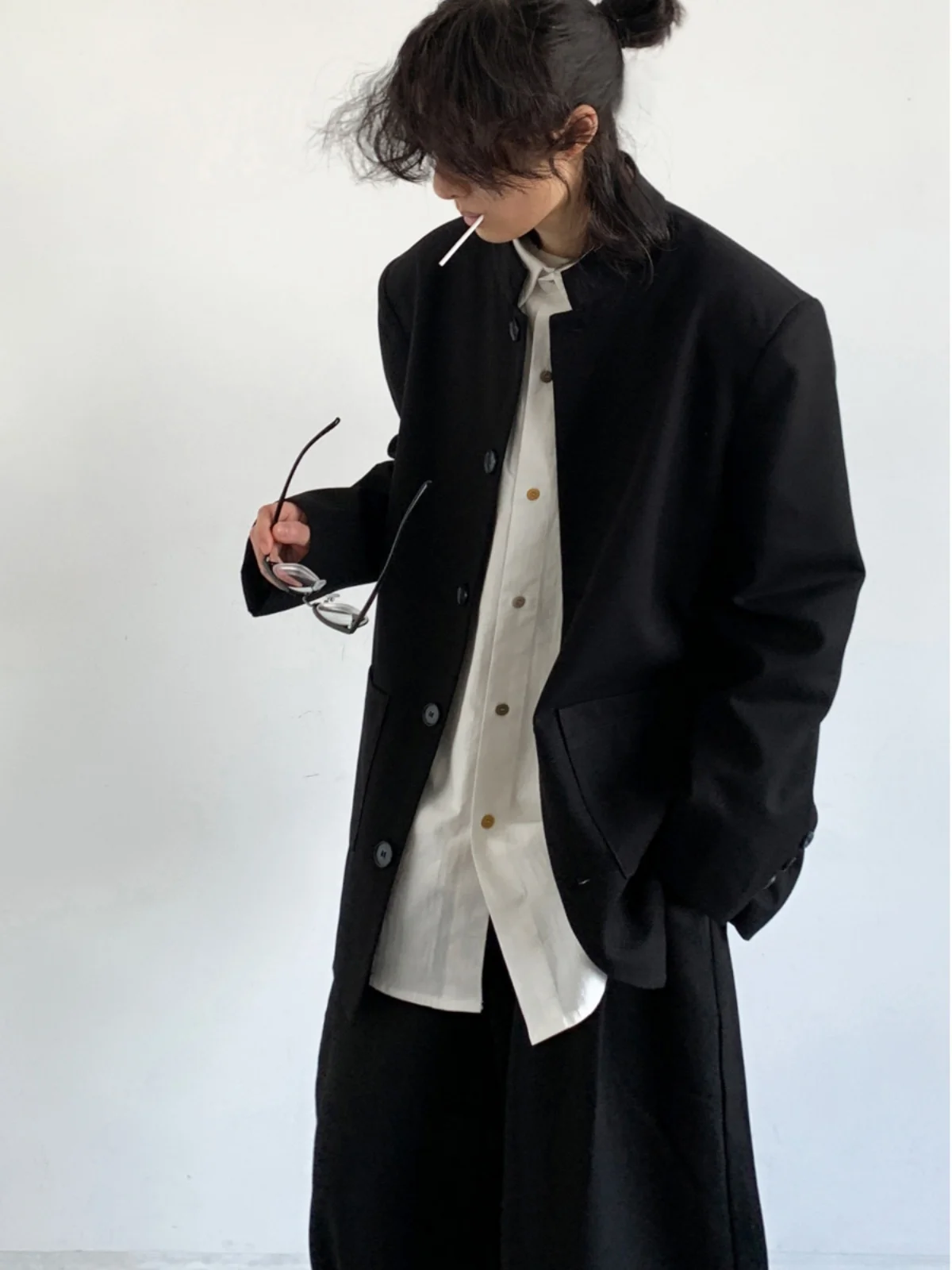 

Свободный костюм унисекс с воротником-стойкой в китайском стиле, осенний модный тренд, с длинными рукавами, на одной пуговице