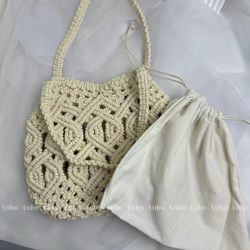 ZA New Hollow Out Holiday Woven Large Handbag Cotton Thread Shoulder Designer Bags Women\'s Off White Casual Beach Bag