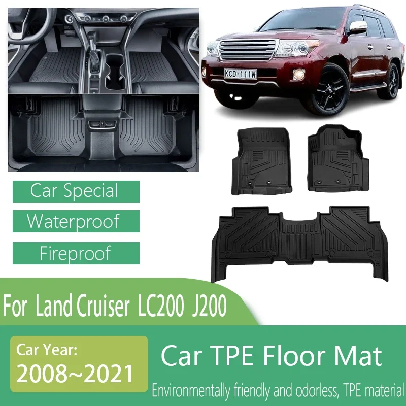 Car Floor Mat For Toyota Land Cruiser LC200 J200 200 2008-2021 Auto Waterproof Carpets TPE Floor Pad Cover Rugs Cars Accessories