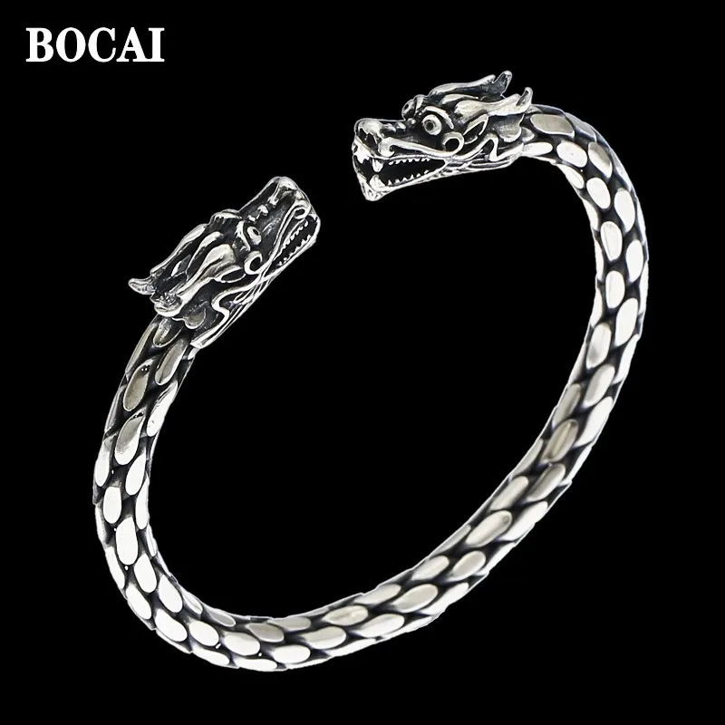 100% Real S925 Silver Chinese Style Ethnic Ssangyong Personality Thailand Handmade Hemp Rope Bracelet Open Vintage Men Bracelet