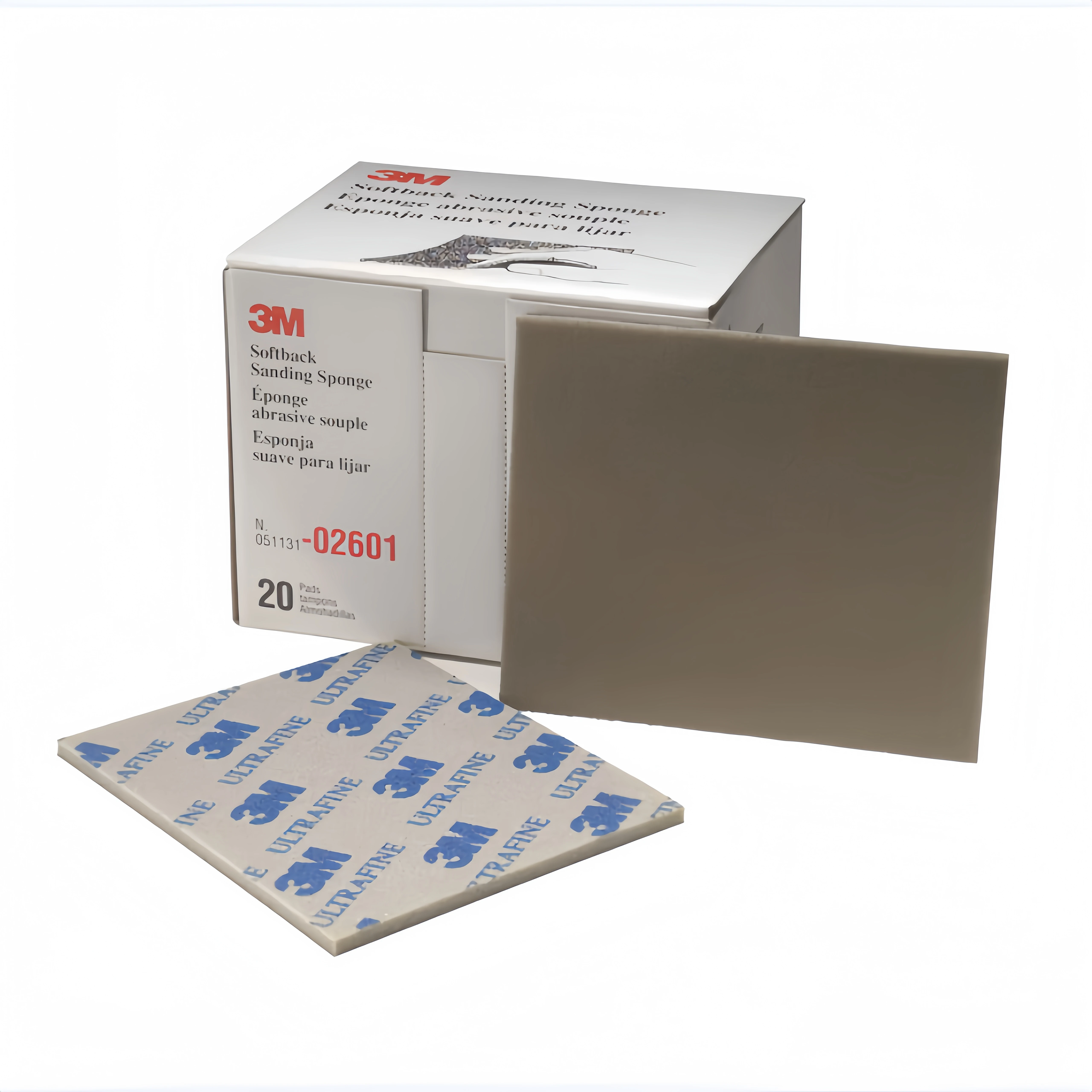 3M 02601 Ultra Fine Sanding Sponge 800-1000 Grit Wet Dry Flexible Abrasive Pad for Metal Wood Plastic