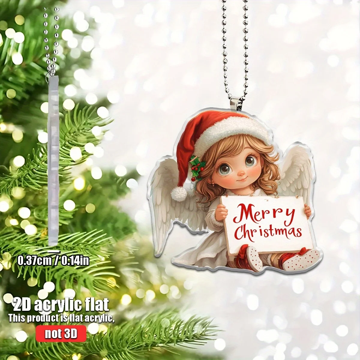 2D Angel Ornament Hat Holding Merry Christmas Sign Acrylic Car Home Tree Keychain Decor Backpack Pendant Christmas Perfect Gift