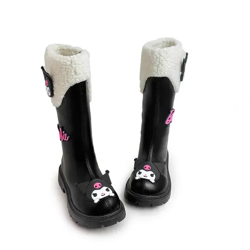 Girly Heart Kawaii Sanrio  Ins Anime Long Boots Fall Winter Cute Cartoon Kuromi Fleece Princess Martens Shoes Gifts for Kids