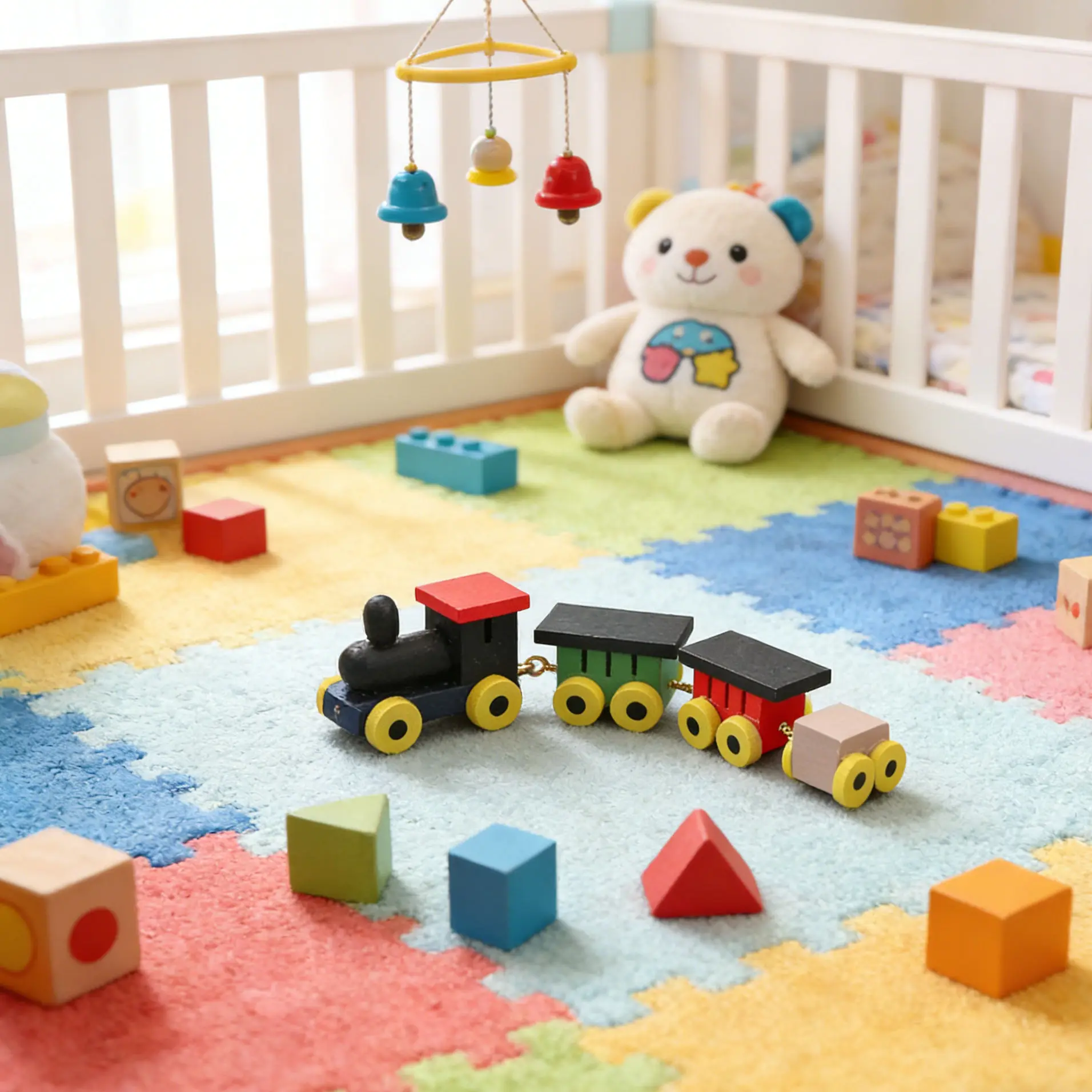 

5pcs 1:12 Dollhouse Miniature Wooden Train Set - Kids' Room Scene Toy Accessory, Colorful DIY Micro Model for Dollhouse Decor