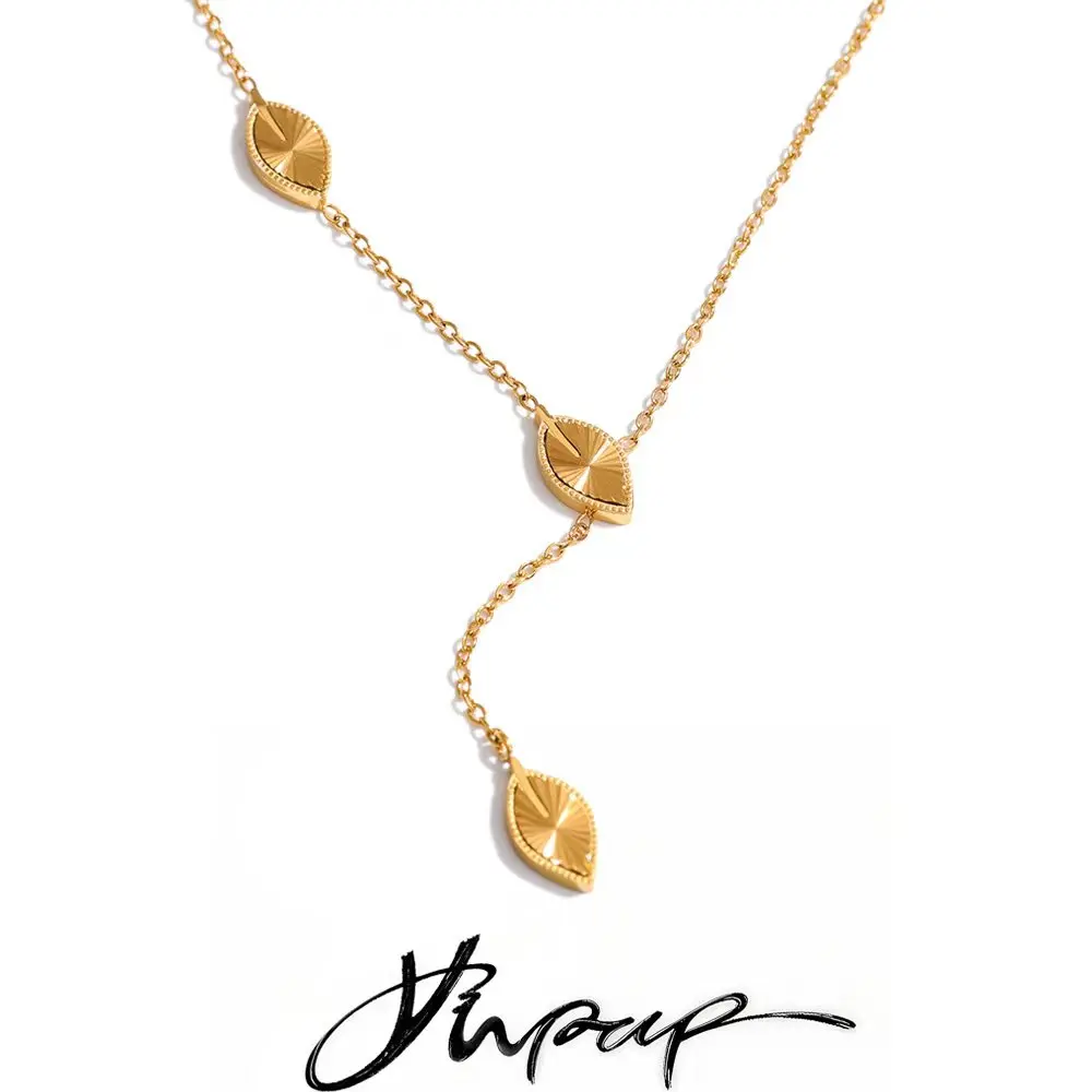 Yhpup Edelstahl-Blattketten-Halskette, 18K Goldfarben PVD-beschichtet, wasserdicht, trendiger Halsschmuck, Accessoires