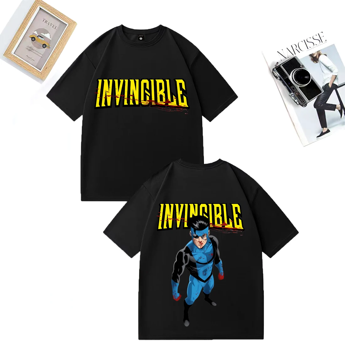 Camiseta de superhéroe Invincible Mark, Tops para mujer, ropa informal estilo Hip Hop con cuello redondo de Anime, camisetas Vintage de manga corta de algodón de gran tamaño