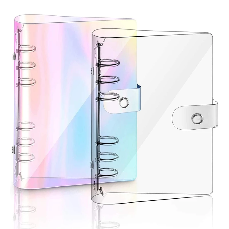 

2 PCS A5 Rainbow Soft PVC Notebook Binder Clear Soft PVC Notebook Cover, Loose Leaf Personal Planner Binder