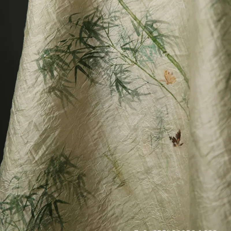 Green Bamboo Dance Jacquard Digital Printing Fabric 1.5 M Width New Chinese Style Han Clothing Cheongsam