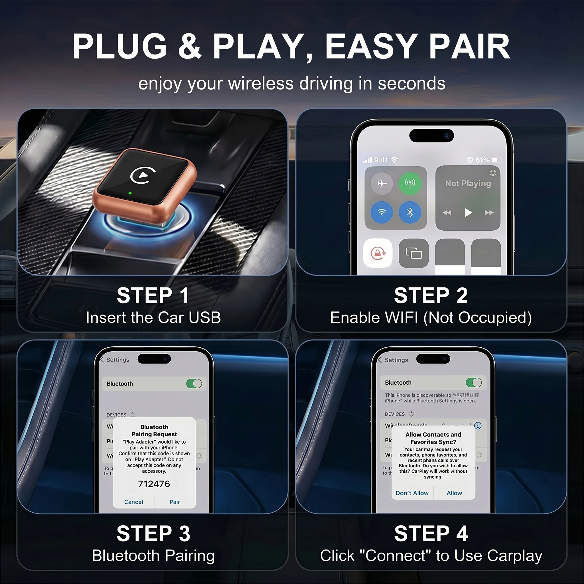 TrolinkTek Mini Wireless CarPlay Dongle with Bluetooth 5.0 & 5GHz WiFi, Plug&Play Converter, Support Media Playback Navigation for All Vehicles Built-in Original Wired Apple CarPlay