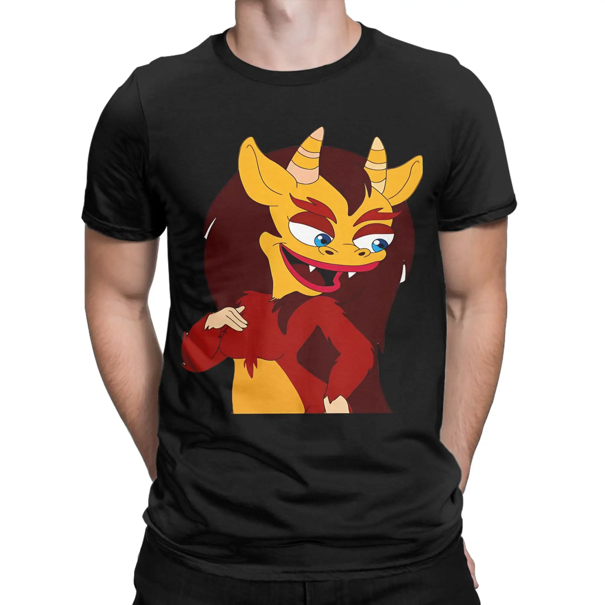Whimsical Emotion Monster  Classic Funny 100% Cotton T-Shirt Big Mouth Tops Tees For Men