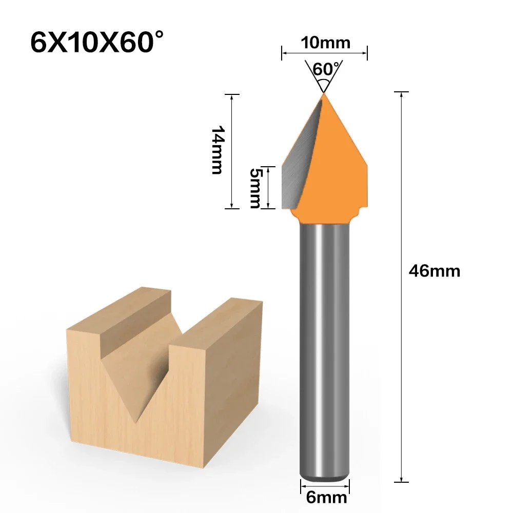 6mm V Bit-1PCS CNC Solid Carbide End Mill Tungsten Steel Woodworking Milling Cutter 3D Wood MDF Router Bit 60 90 120 150 Degrees