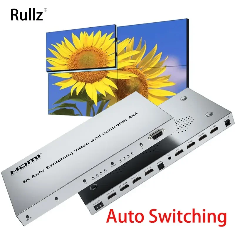 Auto Switching 4K 4x4 HDMI Video Wall Controller 2x2 Multi Screen Monitors Splicing Processor TV Splicer 180° Flip Bezel Adjust