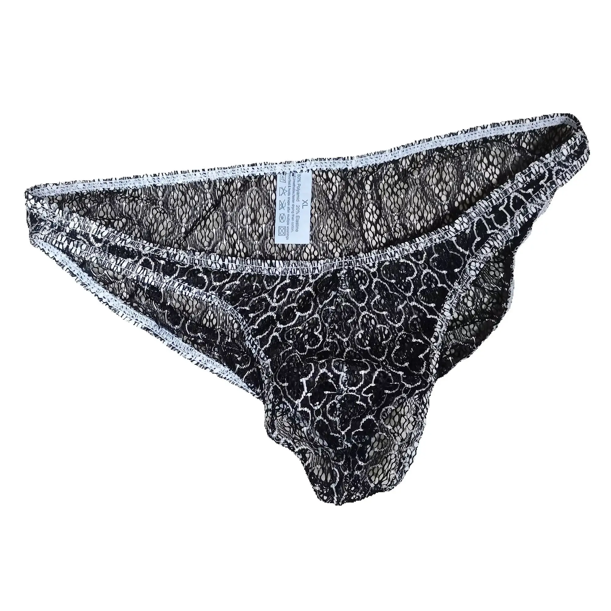 Mens Lingerie Mesh Perspective Full Transparent Lace Panties Jacquard Briefs See Through Cueca Exotica Masculino Slips Hommes