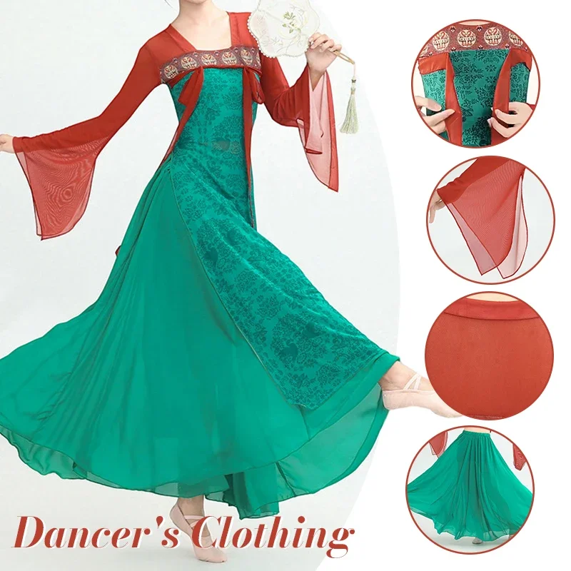 Chinese Classical Dance Costume Women Green Hanfu Dress Elegant Long Chiffon Stage Performance Outfit Traditional Folk Dance