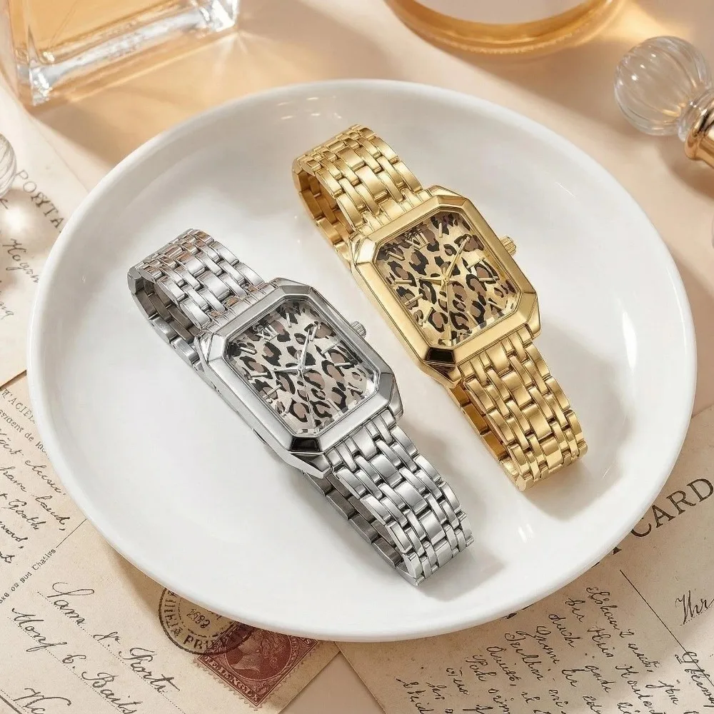 High Quality Leopard Pattern Quartz Wristwatches Retro Casual Watches Square Electronic Watch
