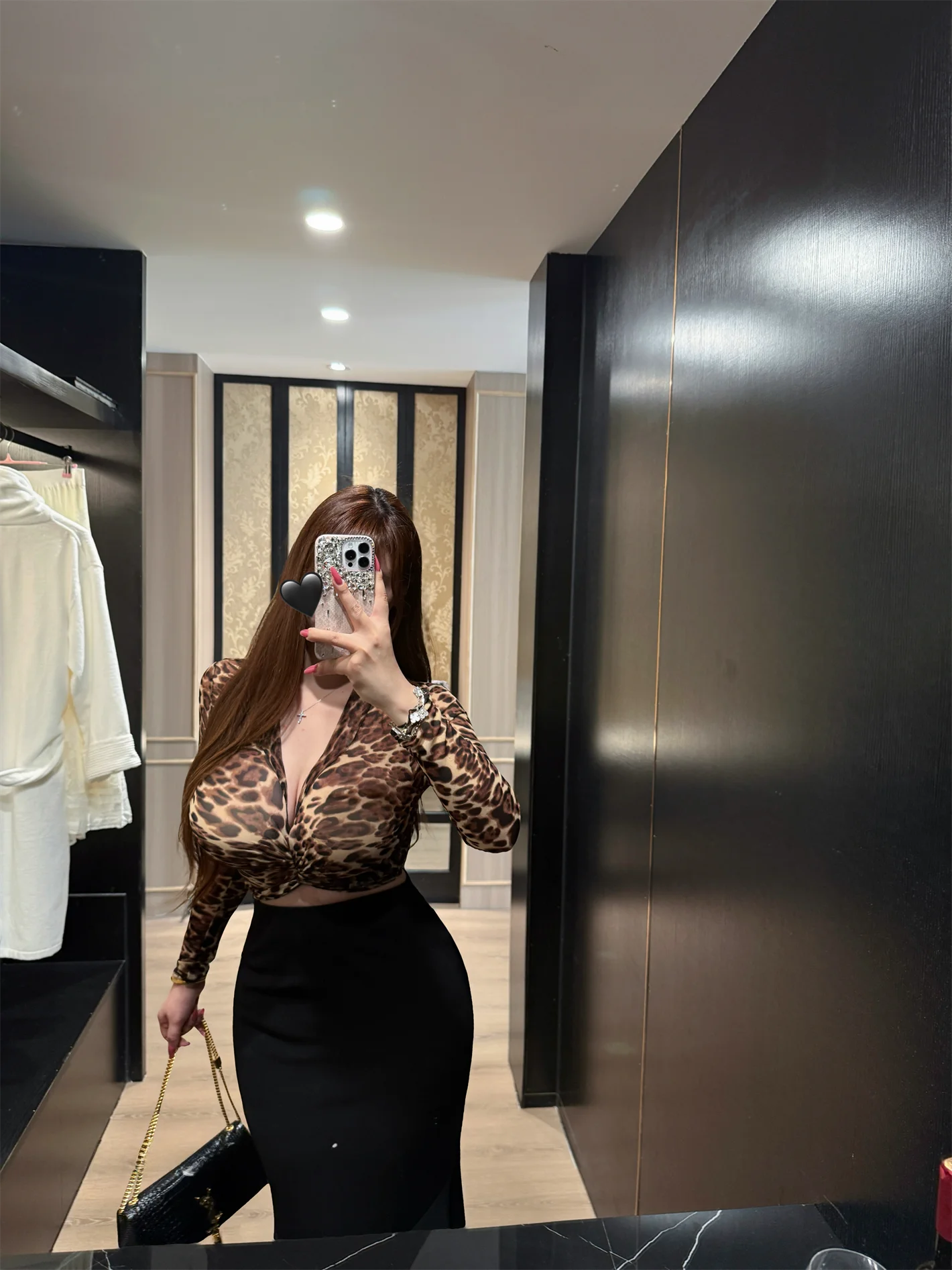 

New 2000 Leopard Print Mesh One-Piece Top Can Be Worn Alone Or as a Jacket Sexy Waist-Cinching Long Sleeve V-Neck Short Length