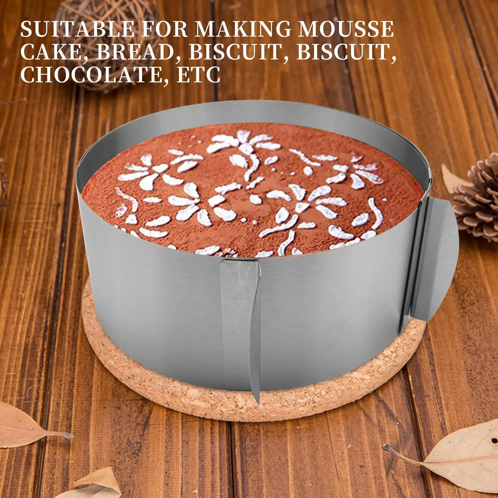 ABJI-Cake Ring 6 To 12 Inch Adjustable Round Stainless Steel Cake Mousse Mould Ring Bakeware Tools Cake Decorating Mold Baking R