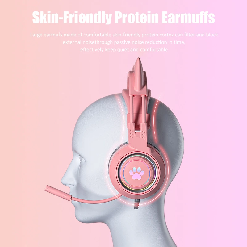 Cute Cat Ear Gaming Headphones com Microfone, Ruído Reduzido, RGB, Pink Girls, Headset, Gamer, Acessórios para PS4, Xbox, Telefone, PC, Kid's Gift