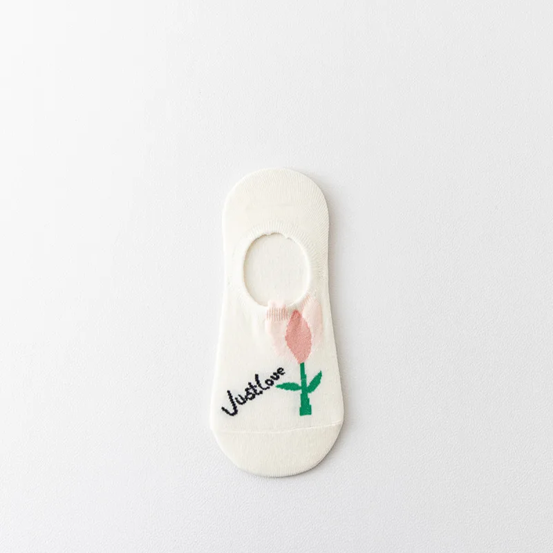 Vrouwen Katoenen Casual Sokken Lente Zomer Dunne Bootsokken Antislip Siliconen Bloem Onzichtbare Sokken Koreaanse Stijl