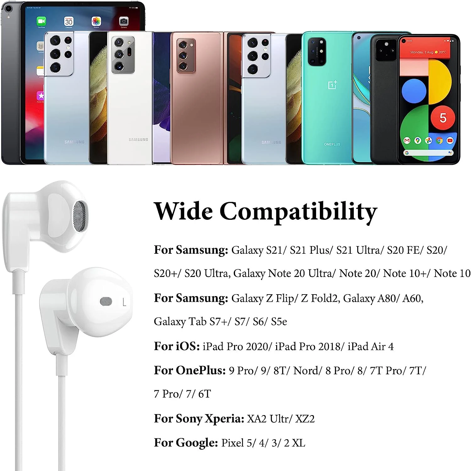 USB C Headphones for iPad Pro,USB Type C Earphones HiFi Stereo USB C Wired Earbuds with Microphone Volume Control for Samsung S2