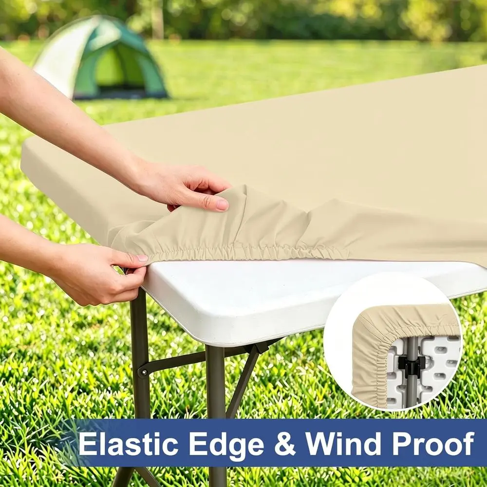 Table Cloth Cover, Water-Resistant Polyester Elastic Fitted Tablecloth, Suitable for 6 Foot Long Tables, Washable Table Protecto