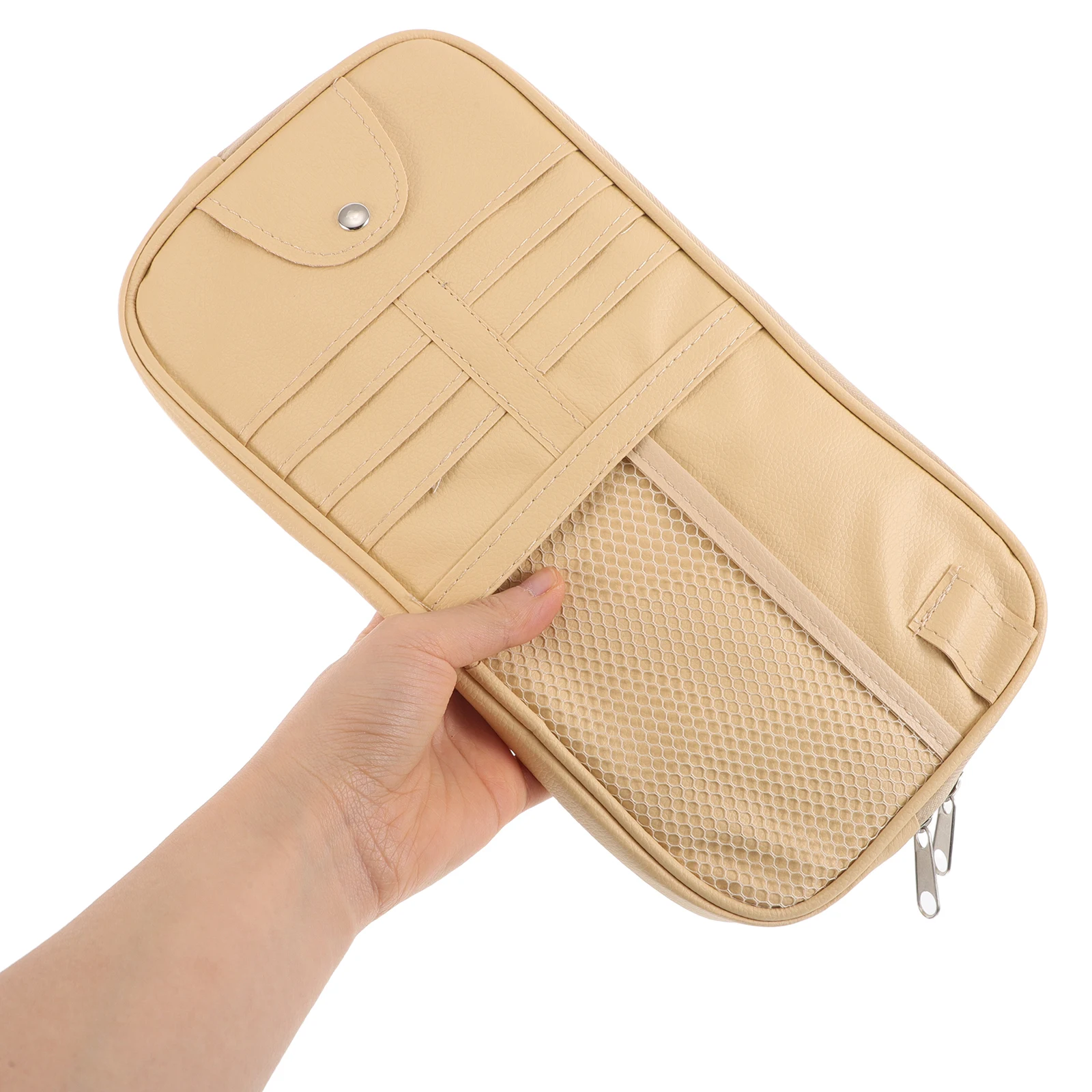 

Sun Visor Bag Beige Pu Car Truck Suv Glasses Holder Card Storage Organizer Multifunctional Large Capacity Compact