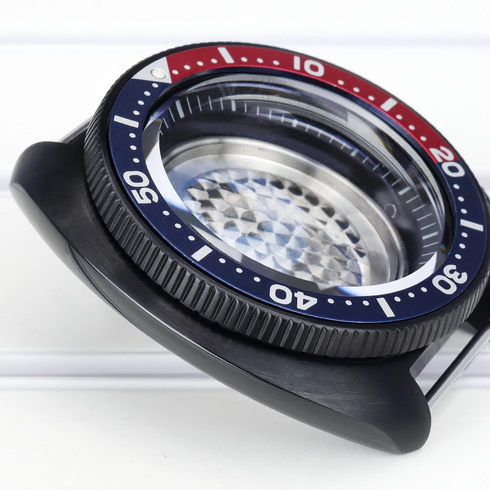 44mm Automatische Taucheruhrgehäuse Schwarz Montage-Uhrenteile AR-Saphirglas für NH35 NH36 4R35 36 mit Kapitelring 4,1 Uhr – Detail 8